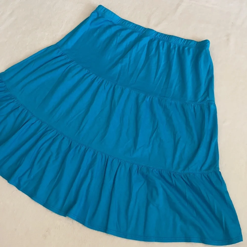 {VTG} Russ Berens Malibu USA | Y2K Cotton Modal Tiered Boho Peasant Skirt Blue M - Picture 11 of 12